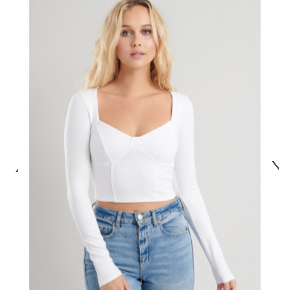 Garage White long sleeved crop top with bustier detail